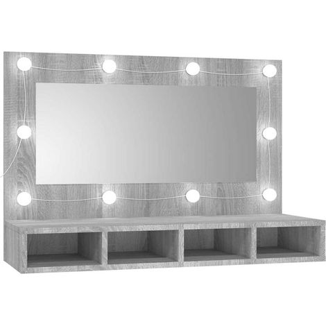 Mobile a Specchio con LED Grigio Sonoma 90x31,5x62 cm (1/5)