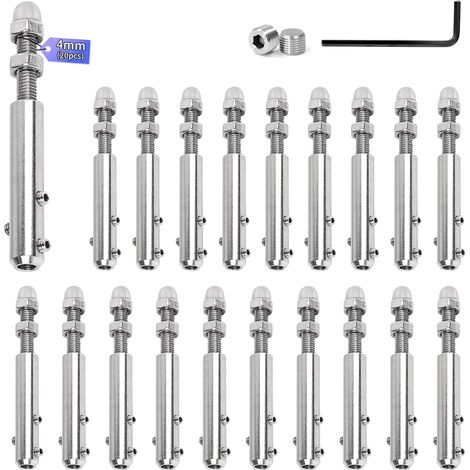 20 x 4mm Stainless Steel Cable Tensioner with Threaded Rod and Allen Key, Stainless Steel Cable Clamp Designed for Fixing and Tensioning Cables Filler Railing Balustrades (1/5)