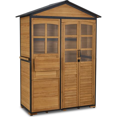 M MCombo Gartenschrank Holz Metgallgestell mit 3 Ablagen, Geräteschuppen Wetterfest, Gartenhaus Outdoor Wasserdicht, Aufbewahrungsschrank für Außenbereich 0937 (Natur)