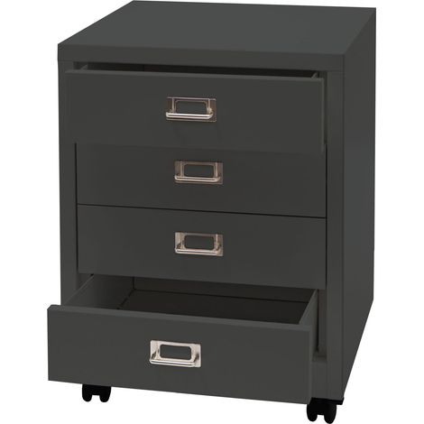 Caisson à roulettes HHG-423, armoire à tiroirs, armoire métallique, armoire à dossiers, métal 55 x 40 x 41 cm, 4 tiroirs, gris foncé