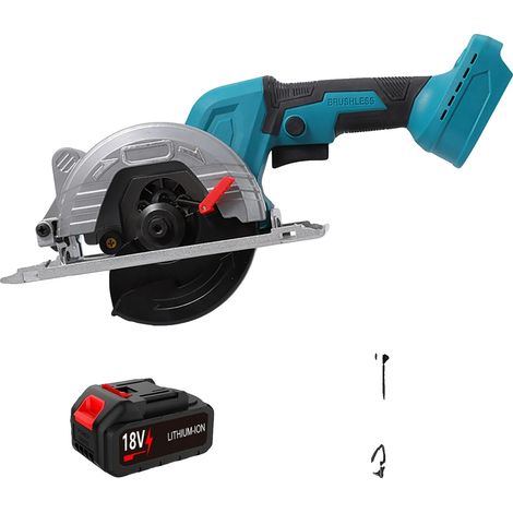 Scie circulaire, moteur sans balais, angle réglable, 1 Batterie 1 Prise (1/2)