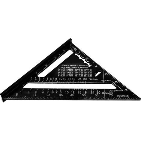 Dreieckiger Winkelmesser aus Aluminiumlegierung mit imperialer und metrischer Skala für Schreiner/Ingenieure, schwarz (1/5)