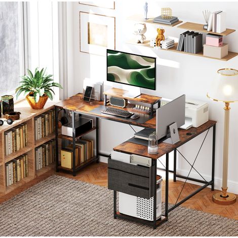 MEUBLIV Bureau d’angle L 168 x 120 cm marron – rangement et support écran (1/5)