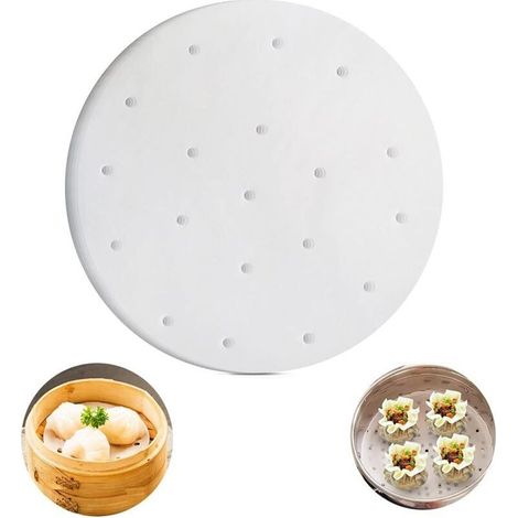 100 Blatt Backpapier, runde Backformen (20 cm Durchmesser), perforiertes Backpapier, Antihaft-Backpapier für Heißluftfritteusen, Kuchenform, Bambus-Backmatten (1/5)