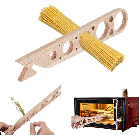 Outil de mesure de pâtes en bois de 27,5 cm, outil de retrait de feuilles, dénudeur d'herbes avec 4 portions de pâtes, gadget de contrôle des portions pour la cuisine familiale, les dîners (1/5)