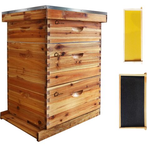 Hydromotrix – Kit complet apiculture Langstroth 10 cadres – 2 hausses profondes 9-5/8" – 1 hausse moyenne 6-5/8" – Cadres en cèdre enduits de cire d’abeille (1/5)