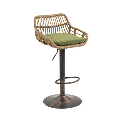 Tabourets de bar rotatifs 360° hauteur réglable, lot de 2 en rotin, vert