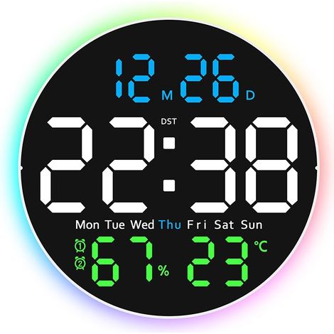 Horloge Murale LED avec Éclairage d'Ambiance, Affichage Numérique Multifonction pour Salon, Design Moderne et Silencieux-Alovez-WCY