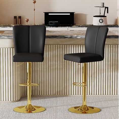 Sgabello da bar 41x39,5x95,5-117,5 cm in metallo e PU nero/oro, regolabile per cucina FloraGrace (1/5)