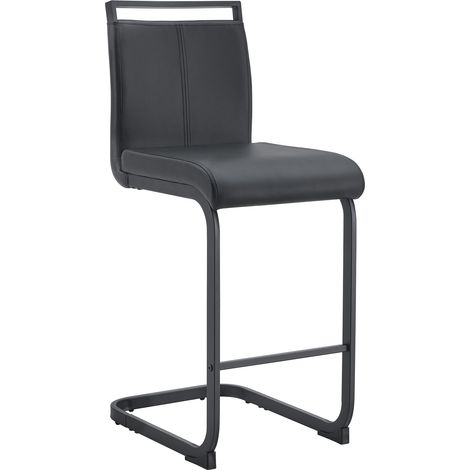 Lot de 2 tabourets de bar en cuir régénéré noir avec pieds en métal, dossier et repose-pieds, style nordique moderne pour cuisine et restaurant CHICFURN (1/5)