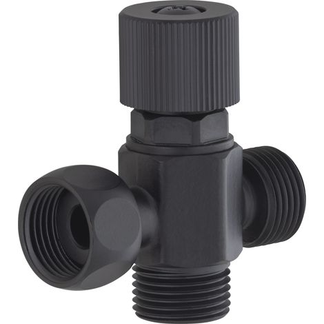 Válvula de cierre para WC de 3 vías, macho 3/8 (12x17), hembra con tuerca libre 3/8 (12x17), de latón QUICK PLOMBERIE negro
