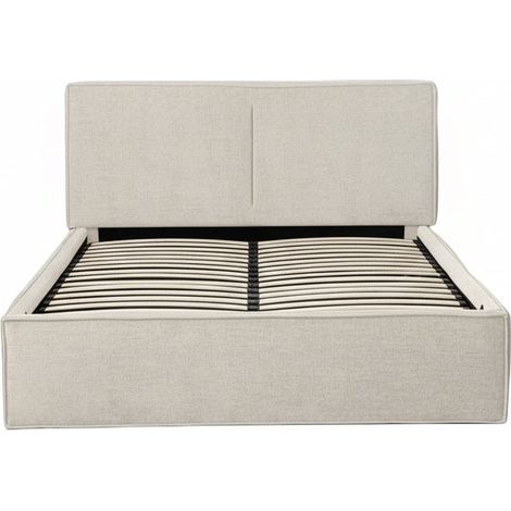 Lit coffre double tissu chenille beige sommier relevable 160x200 cm OLIVIA
