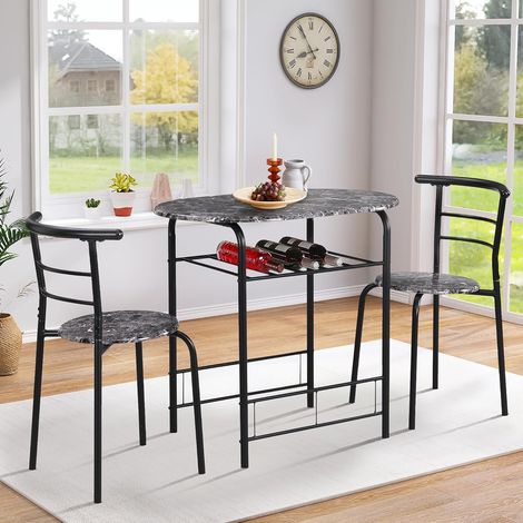 3-piece dining table and chair set for kitchen, dining room, compact space with wood and steel frame (black) (1/5)