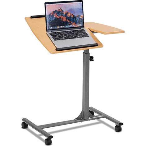 GOPLUS Table pour Ordinateur a roulettes Portable, Hauteur Reglable 66,4-93CM, Tablette Inclinable avec Dispositifs Superieur et Inferieur, Support de Souris Lateral, 64 x 45 x 71-93CM (1/5)