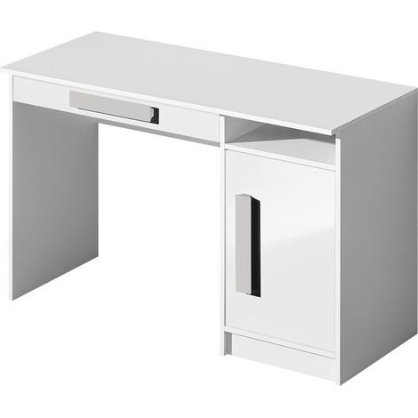 Bureau Merevari 100, Blanc + Blanc brillant + Gris, Avec des portes, Avec tiroirs, Le nombre de portes: 1, Nombre de tiroirs: 1, 80x120x50cm (1/5)