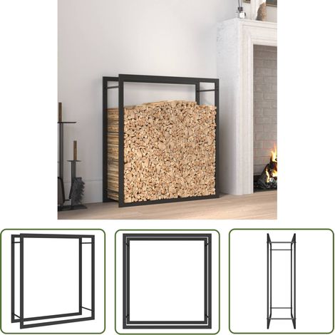 The Living Store Portant de bois de chauffage Noir mat 80x28x86 cm Acier - Support Bois De Chauffage - Porte-buches - Rangement Bois - Stockage Bois - Accessoires Cheminée (1/5)