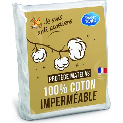 Sweetnight - Protège matelas 180x200 cm Molleton 100% coton Alèse Imperméable et Anti Acariens Silencieux et Respirant (1/5)