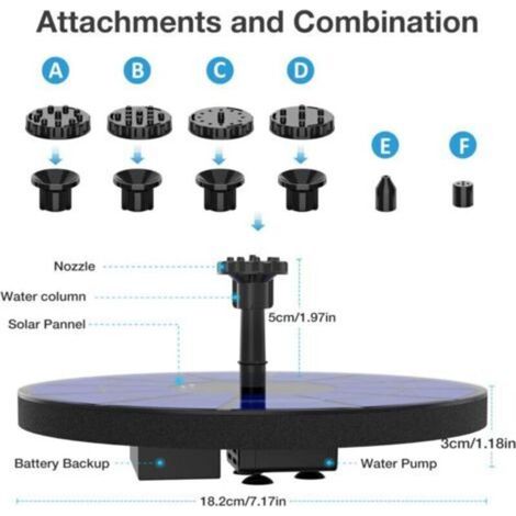 Fontaine Solaire Extérieur Flottante 3.5W, Pompe Bassin Solaire avec Batterie et 6 Buses, pour Bain d'oiseaux Aquarium Jardin Fontaine (1/5)