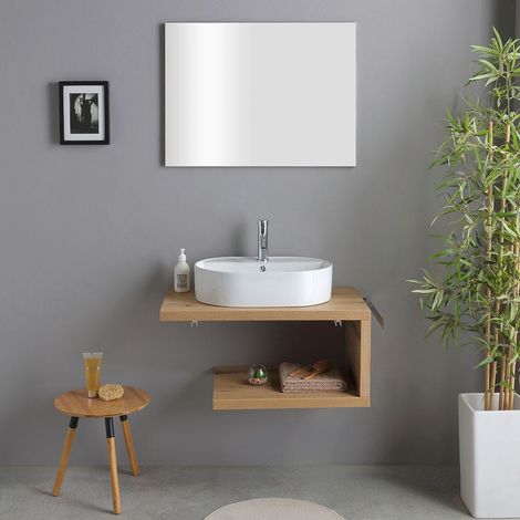 Schwebendes Badezimmermöbel Natur Eiche 80Cm Mit Dekorativem Waschbecken Kyoto (1/5)