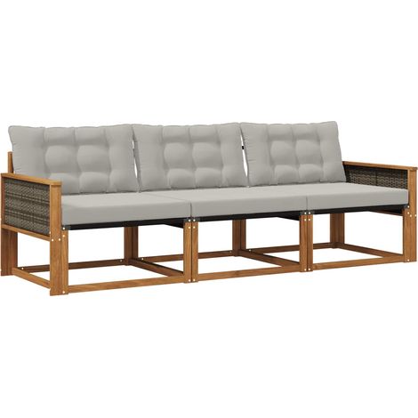 Set di divani da esterno 3 pz Salotto da Giardino Naturale e Grigio Chiaro (1/5)
