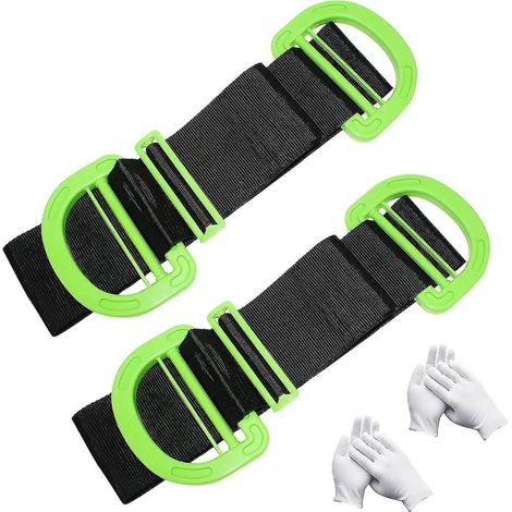 Sangles de manutention et de levage (2 pièces) 2 paires de gants incluses convient pour le transport de meubles. (1/5)
