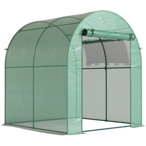 Serre tunnel de jardin 3,24 m², abri de jardin en forme de tunnel avec porte et fenêtre enroulables, bâche en polyéthylène, 180 x 180 x 200 cm, vert (1/5)