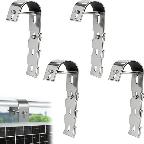 Lot De 4 Crochets De Support De Panneau Solaire: Crochets De Fixation Pour Panneau Solaire, Solaire Crochet De Toit Panneaus Pour Fixation Balustrade, Balcon, Sans Perçage (Argent) (1/5)