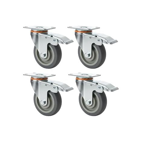 Set 4 Rotelle Girevoli da 100 x 31 – Ruote 100 mm Antigraffio Silenziose in Gomma TPR e Acciaio Zincato  Piastra Fissaggio 4 Fori  Ruote per Mobili, Carrelli, eletrodomeastici, Banchi da Lavoro (1/5)
