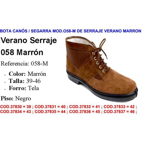 bota canos-segarra mod.058-m de serraje verano marron talla 40