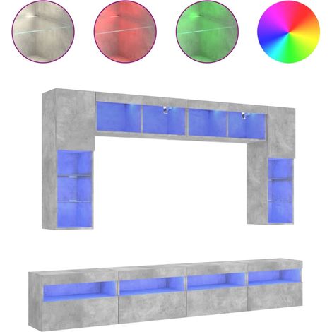 Maison Exclusive - 8-tlg. TV-Wohnwand mit LED-Leuchten Betongrau