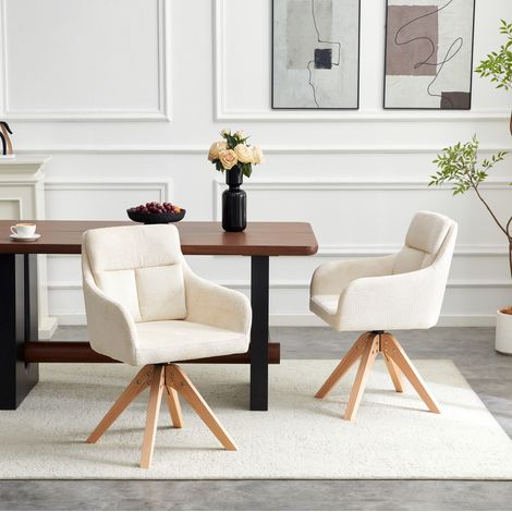 Sillas de comedor giratorias 87 cm, set de 2, terciopelo beige claro y madera maciza (1/5)