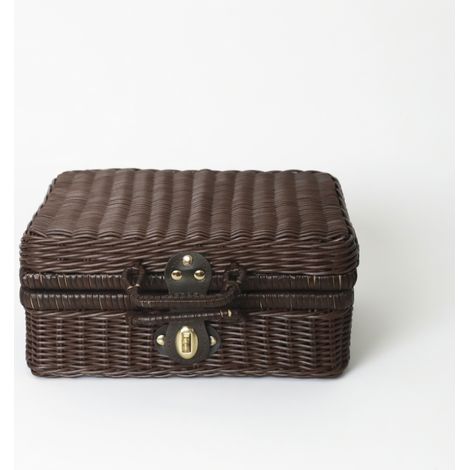 Caisse de rangement imitation rotin avec poignées, brun foncé 22 × 17 × 11 cm — boîte décorative rétro (1/5)