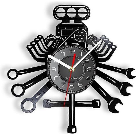 Horloge murale avec éclairage LED et outils de réparation automobile, décoration murale pour garage, cadeau idéal pour la fête des pères (prise américaine). (1/5)