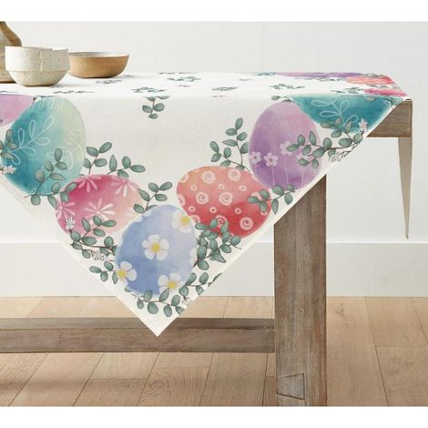 Oster-Tischdecke mit Eukalyptus-Motiv, 85x85 cm, quadratisch, beige