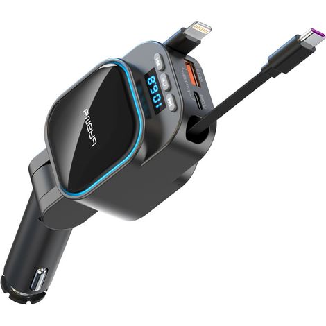 BC97 Kfz-Ladegerät mit Bluetooth-MP3-Player, FM-Transmitter, Digitalanzeige und einziehbarem Kabel – Ultraschnelles Kfz-Ladegerät mit Bluetooth und Digitalanzeige (1/4)