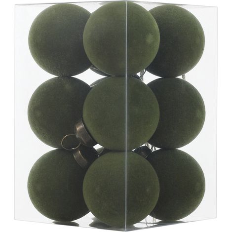 Boules De Noël - Boules En Plastique Flockées - 4 cm - Vert - Pour Arbre De Noël Décoration Intérieure Fête Et Vacances - Lot De 12 (1/5)