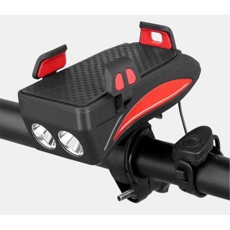 Este soporte para teléfono de bicicleta 4 en 1 integra una luz LED para bicicleta,un cargador USB y un altavoz (1/5)