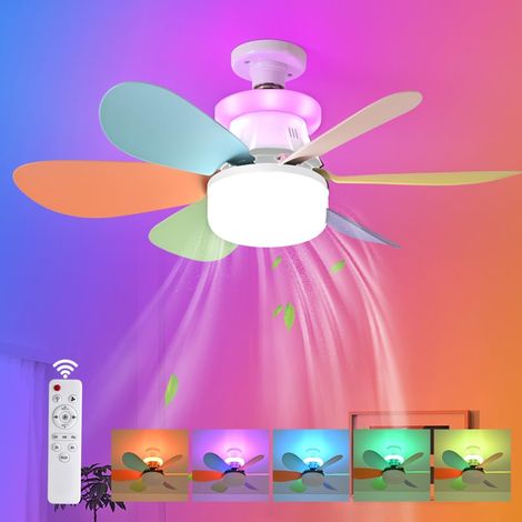 Ventilateur plafonnier avec lumière – RGB dimmable, 40W – Silencieux, télécommande – 3 vitesses, minuterie – Douille E27 – Idéal pour chambre-Blanc - avec base (1/5)