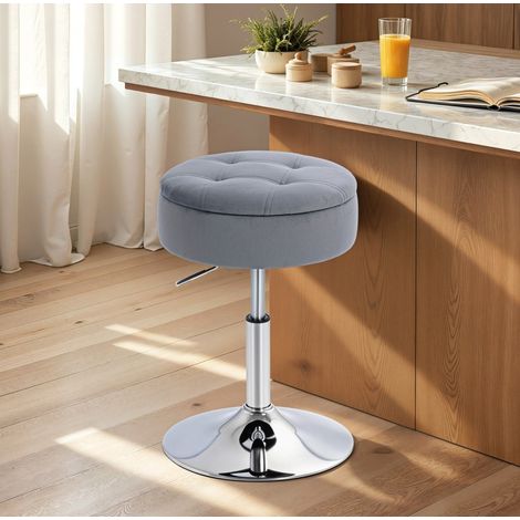 Sgabello da bar girevole, altezza regolabile, con vano contenitore, design trapuntato, poliestere grigio (1/5)