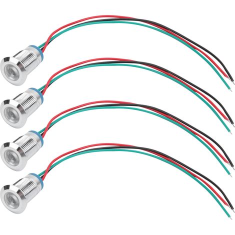 4 jeux de LED rondes précâblées, étanches, en métal, indicateur bicolore à cathode commune, 12 mm, 1224 V (rouge et vert) (1/5)