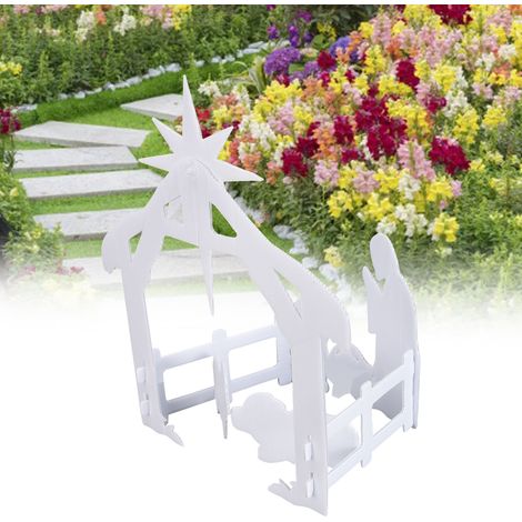 Plaque décorative en panneau alvéolaire blanc PP représentant une scène de Noël, illustration de Jésus pour jardin ou cour extérieure. Décoration de pelouse, jardin ou cour. (1/5)