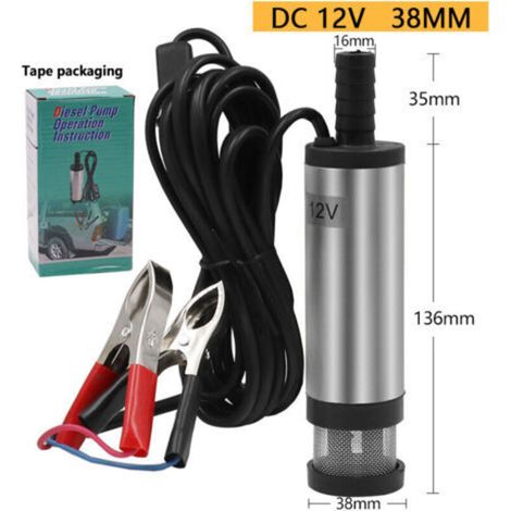 argenté-Pompe submersible 12V pour le pompage de l'eau de gasoil 38mm pompe de transfert de carburant diesel d'huile d'eau Pompe submersible électrique de pompe à essence de CC de pompe diesel