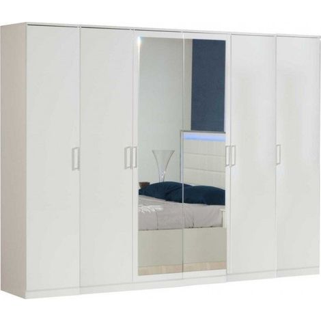 Grande armoire de chambre design 6 portes battantes bois laqué blanc Turin 272cm (1/3)