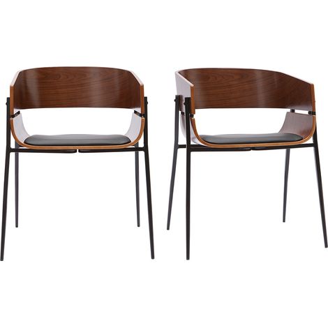 Miliboo – Lot de 2 chaises en bois foncé et métal noir – Dossier arrondi en contreplaqué – Assise en polyuréthane rembourrée – Hauteur 73 cm (1/5)