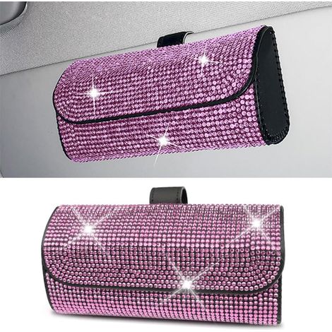 Étui à lunettes de soleil, étui à lunettes de soleil en cristal pour voiture, pochette de rangement bling pour lunettes de soleil de voiture, accessoires d'intérieur pour voiture (rose) (1/5)