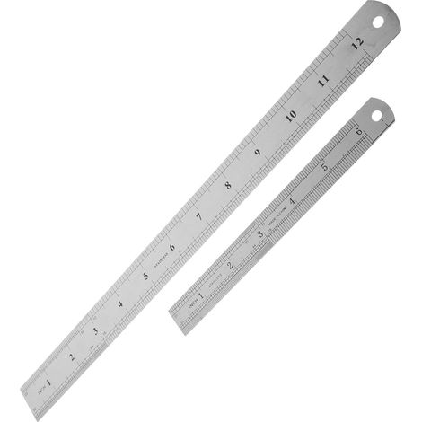Règle à double échelle en acier inoxydable, 2 pièces, argent (1/5)