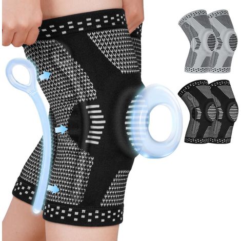 Ginocchiera unisex con cuscinetto in gel rotuleo e stabilizzatore laterale. Regolabile e adatta per la corsa, il fitness e altri sport. (Nero, L) (1/5)