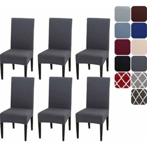Lot de 6 housses de chaise, extensibles, grises, universelles, infroissables, pour salle à manger, banquet (1/5)