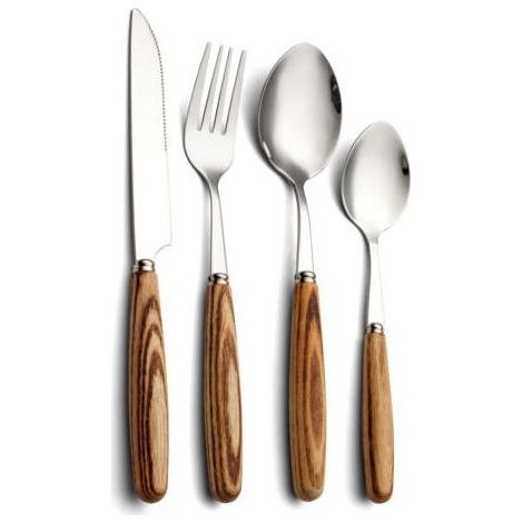 BUNTHAUS PA Ensemble de 4 couverts en bois avec manche en bois naturel, ensemble de couverts en acier inoxydable 304 (1/4)