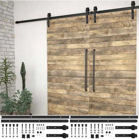 vidaXL Kits de fixation pour porte coulissante 2 pcs 183 cm Acier Noir (1/5)